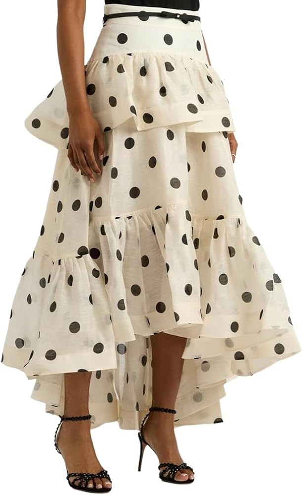 Wuitrie Polka Dot Long Skirt for Women 2025 Trendy Spring Summer Ruffle Irregular Medium Long Ple... | Amazon (US)