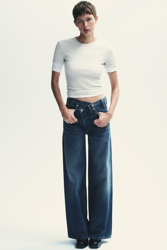 TRF WIDE-LEG CROSSED WAIST HIGH-WAIST JEANS | Zara UK
