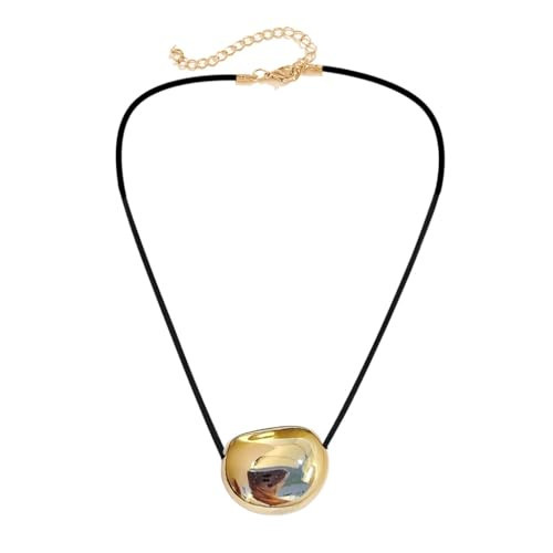 Oval Bead Clavicle Chain Fashionable Geometric Pendant Necklace for Women PU Leather Cord Collarb... | Amazon (US)