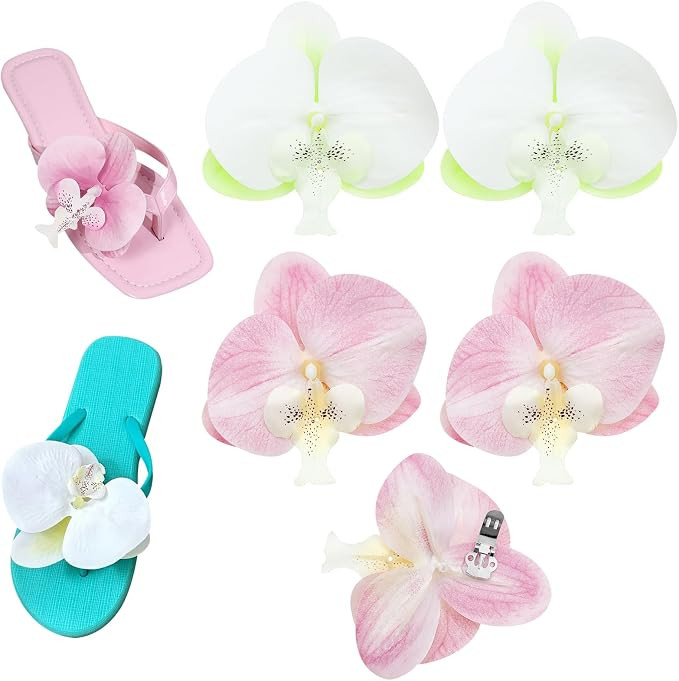 Jaczora 2 Pair Light Pink & White Artificial Orchid Flower Shoe Clips,Detachable Shoes Buckle,Dec... | Amazon (UK)