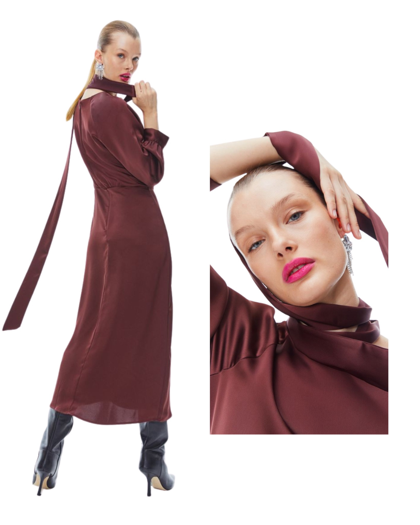 New Arrival
H&M. Calf-length dress in softly draped satin. Round neckline, concealed zipper at back, and a tie belt at waist. 3/4-length raglan balloon sleeves with narrow cuffs. Unlined.

#LTKworkwear #LTKstyletip #LTKunder50