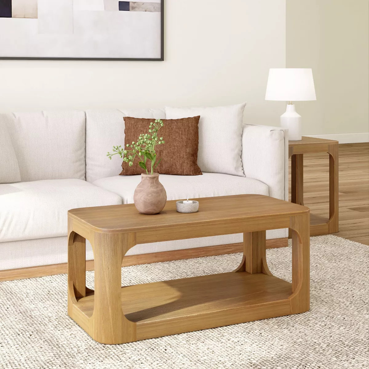 Plank+Beam Solid Wood 40" Modern Rectangular Coffee Table with Storage Shelf | Target