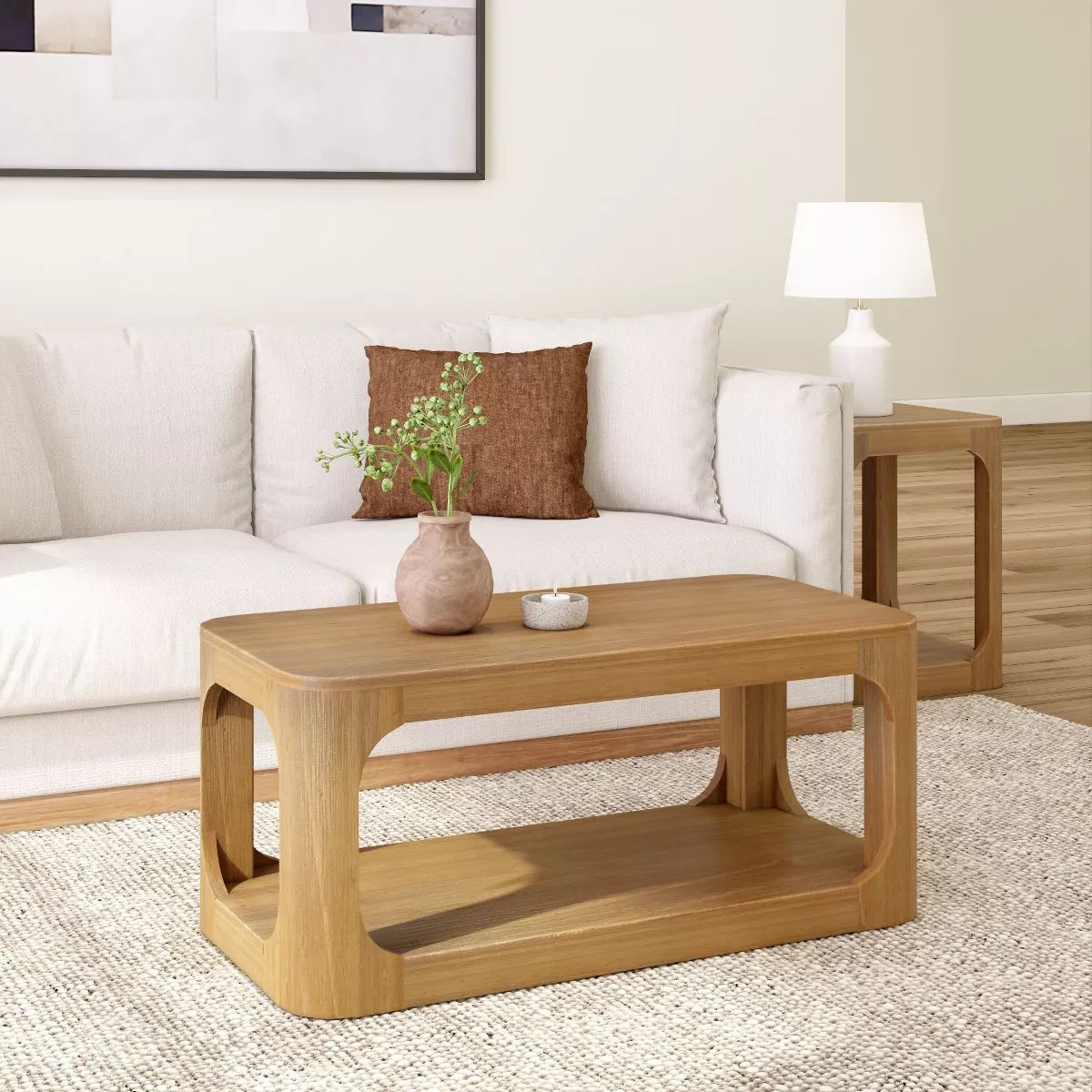 Plank+Beam 40" Modern Rectangular Coffee Table with Shelf, Solid Wood Center Table with Storage, ... | Target