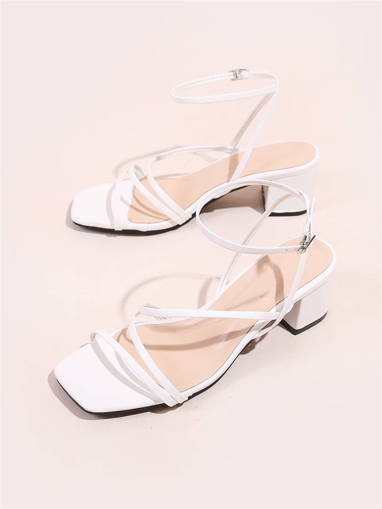 Faux Leather Strappy Open-Toe Block Heels | SHEIN