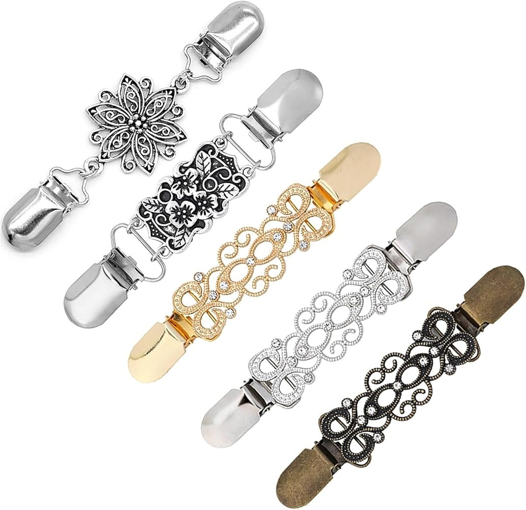 MJartoria 5PCS Tie Up Sweater Clip and Scarf Clip Set, Vintage Cinch Clip for Clothing, Shawl Cla... | Amazon (US)