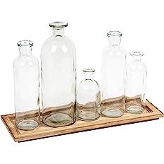 Creative Co-Op Set of 5 Vintage Bottle Vases on Wood Tray | Amazon (US)