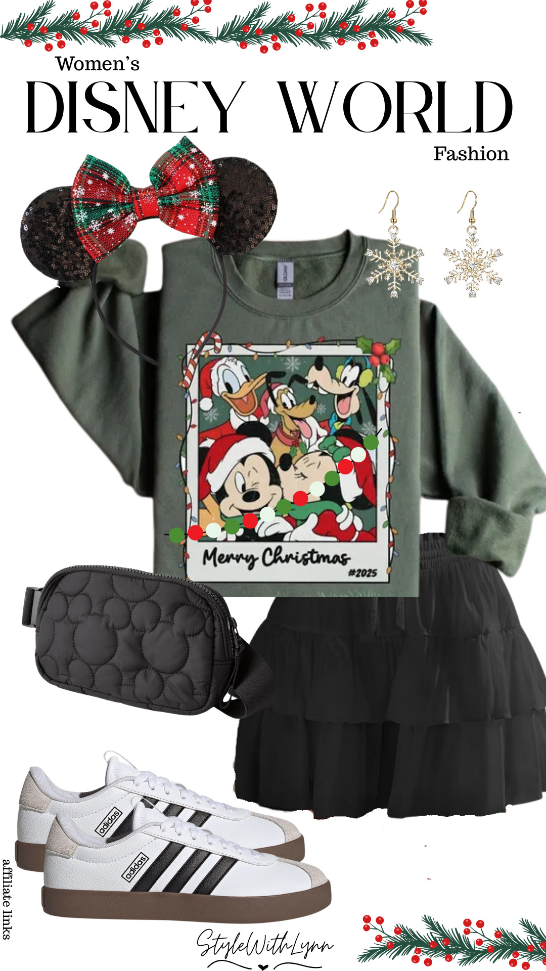 This Disney World Christmas outfit is cozy, cute, and perfect for a full park day this holiday season. I love this festive Mickey & friends sweatshirt, the tiered skirt moment, and the adidas sneakers. Add some sparkly snowflake earrings, versatile Vera Bradley crossbody bag and holiday Minnie ears, and you’ve got the ultimate women’s Disney World Christmas outfit. Perfect for Mickey’s Very Merry Christmas Party, Magic Kingdom photos, or a festive park day! 
Everything is linked for easy holiday outfit planning!


disney world christmas outfits for women, disney women’s holiday outfit, disney christmas style, mickeys very merry christmas party outfit, disney park outfit ideas women, disney holiday fashion women, christmas disney world outfit inspo, disney christmas sweater outfit, festive disney world outfit, disney women’s christmas look, disney holiday aesthetic, disney winter outfit women, magic kingdom christmas outfit, disney themed christmas fashion, cute disney christmas outfit women 

 #LTKHoliday #LTKSeasonal #LTKTravel