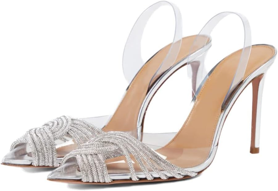 Ancomafio Women's Stiletto Heel Pumps Pointed Toe High Heel Rhinestone Slingback Summer Breathabl... | Amazon (US)
