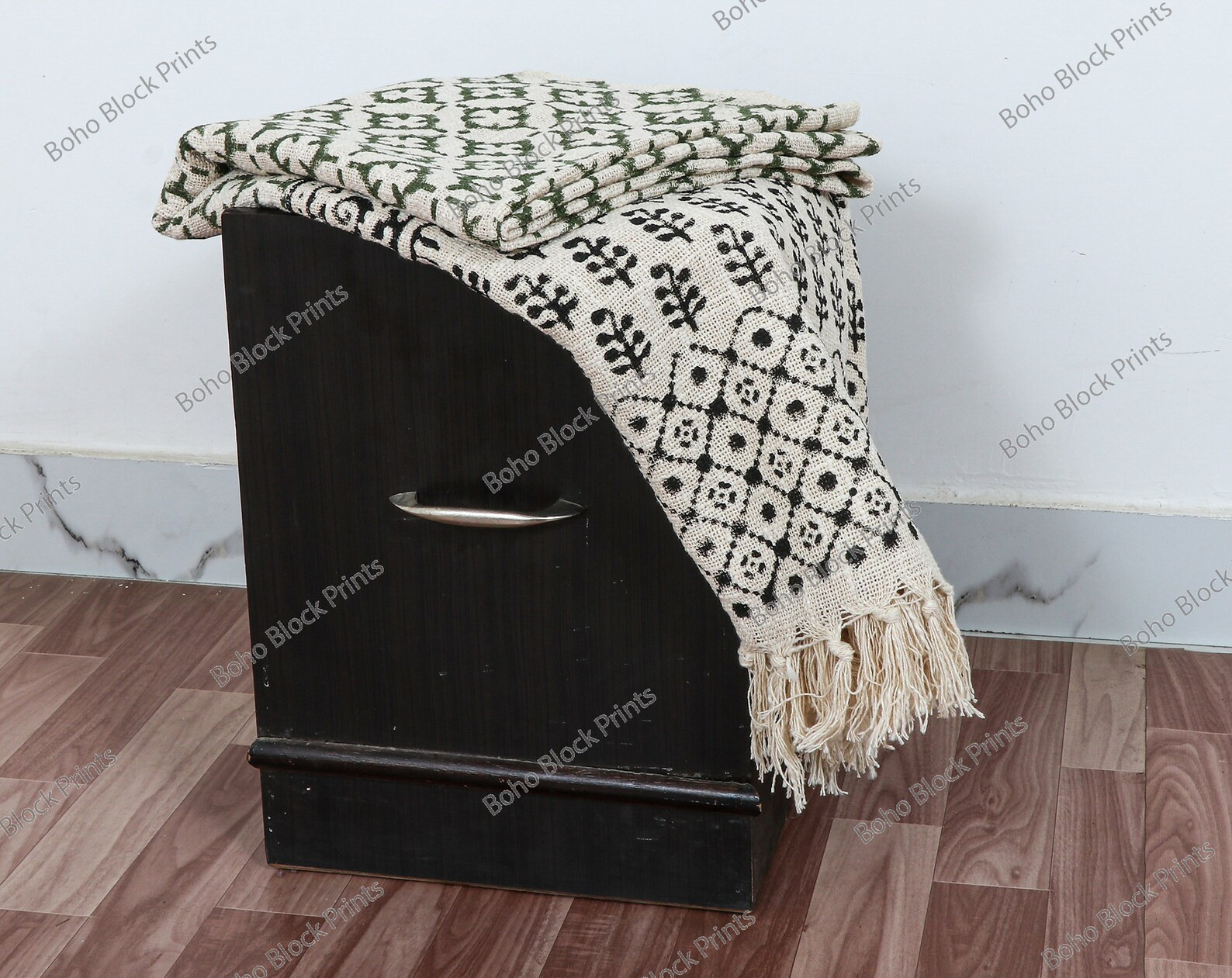 Geometric Printed Sofa Décor Handmade Throw With Tassels Hand Loomed Block Print, Cotton Throw B... | Etsy (US)