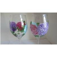 2 Hydrangea Large Wine Glasses Spring Scene, Pink, Purple, Blue Colorful Flowers On Hand Paintedyou Are Buying | Etsy (US)