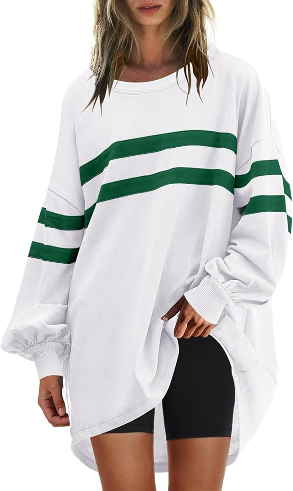 Panadila Womens Oversized Crewneck Sweatshirt Striped Pullover Long Sleeve Tunic Tops to Wear wit... | Amazon (US)
