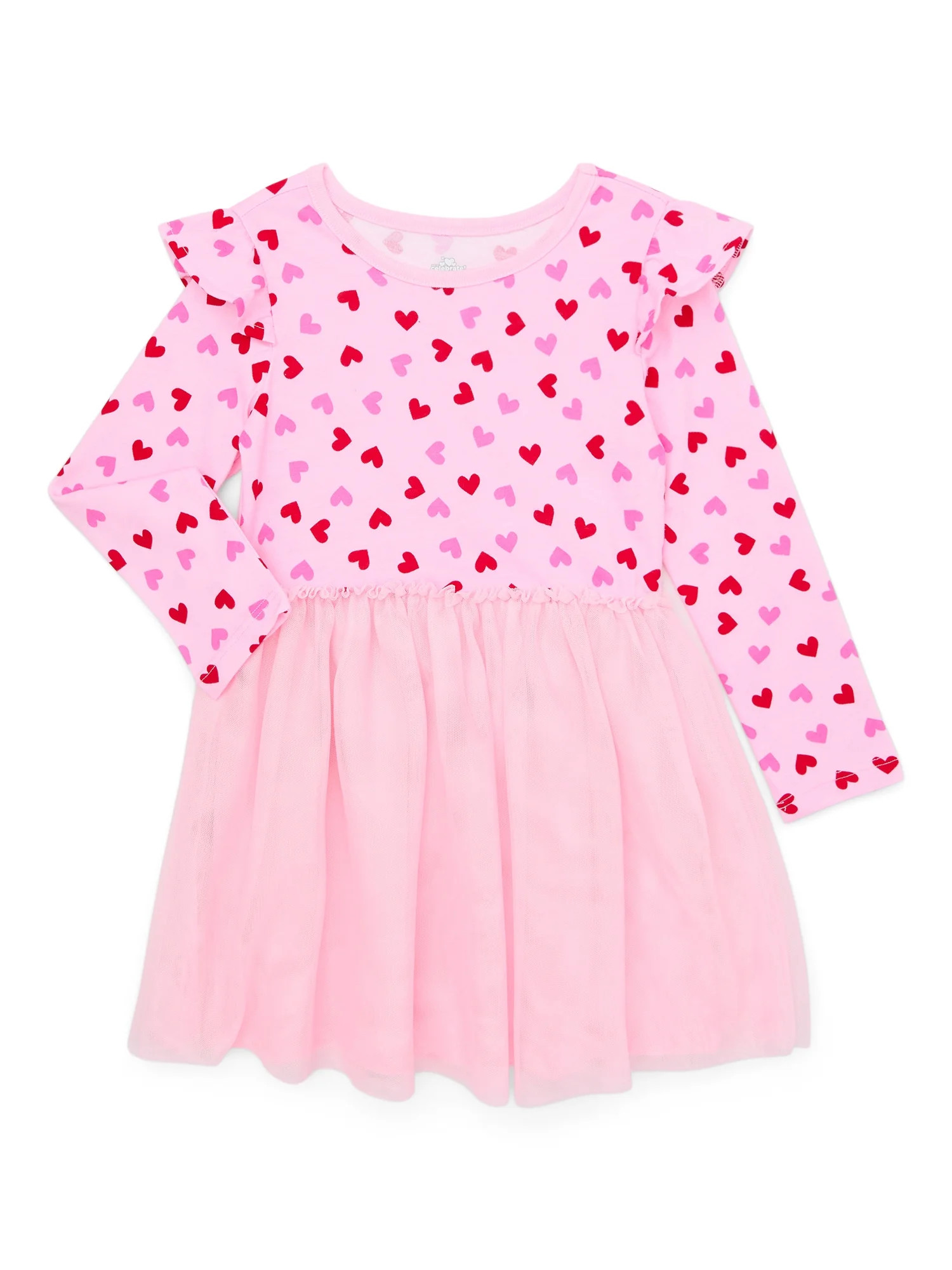 Way To Celebrate Toddler Girl Valentine's Day Long Sleeve Mesh Dress, Sizes 12M-5T | Walmart (US)