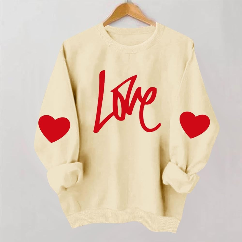 Valentines Sweatshirts for Women 2026 Heart Sweater Crewneck Long Sleeve Shirts Valentine Outfits... | Amazon (US)