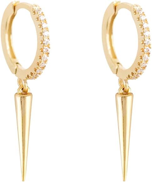 Small Evil Eye Earring with Shining Cubic Zirconia 14K Gold Plated Hoop Earrings for Women | Amazon (US)