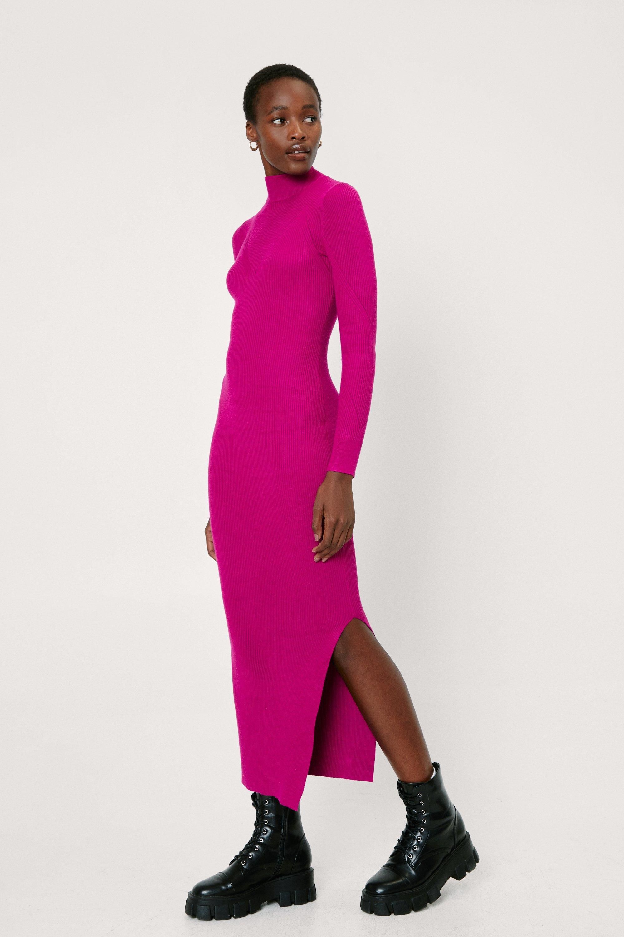 Contour Ribbed High Neck Knitted Midi Dress | Nasty Gal (US)