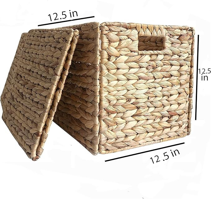 Home Fresh Large 6 Pack 12.5x12.5x12.5 Inch Natural Woven Water Hyacinth Storage Organizer Basket... | Amazon (US)