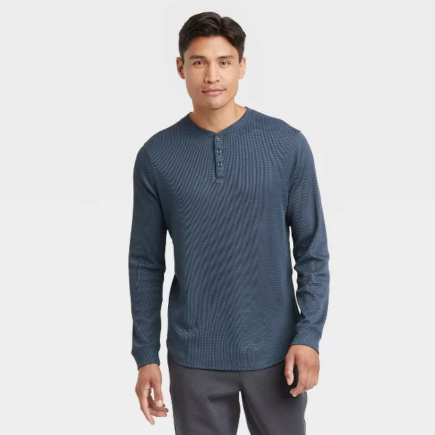 Men's Waffle-Knit Henley Long Sleeve T-Shirt - All in Motion™ | Target