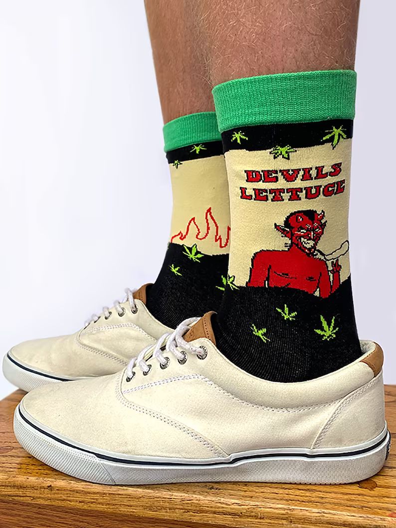 Devils Lettuce Mens Crew Socks Mens Socks Funny Socks - Etsy | Etsy (US)