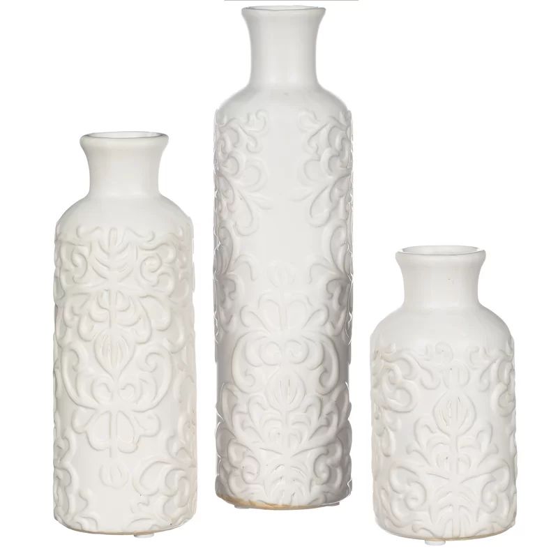 Speedwell Scroll Embossed Ceramic 3 Piece Table Vase Set | Wayfair North America