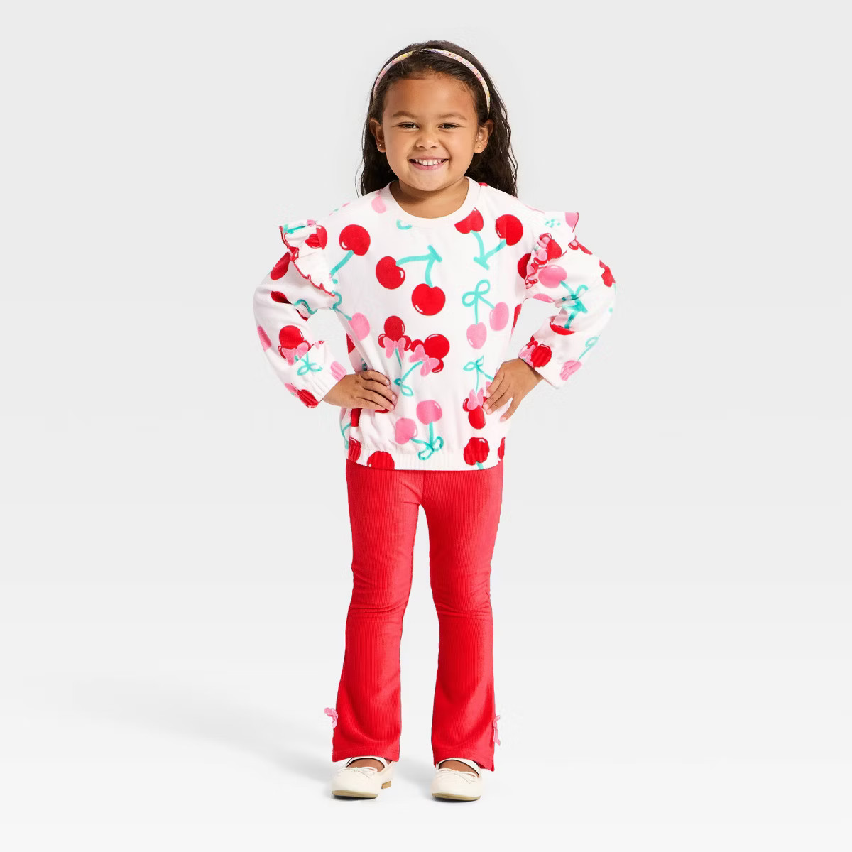 Toddler Girls' 2pc Disney Minnie Mouse Cherry Sweatshirt and Pants Set - Red | Target
