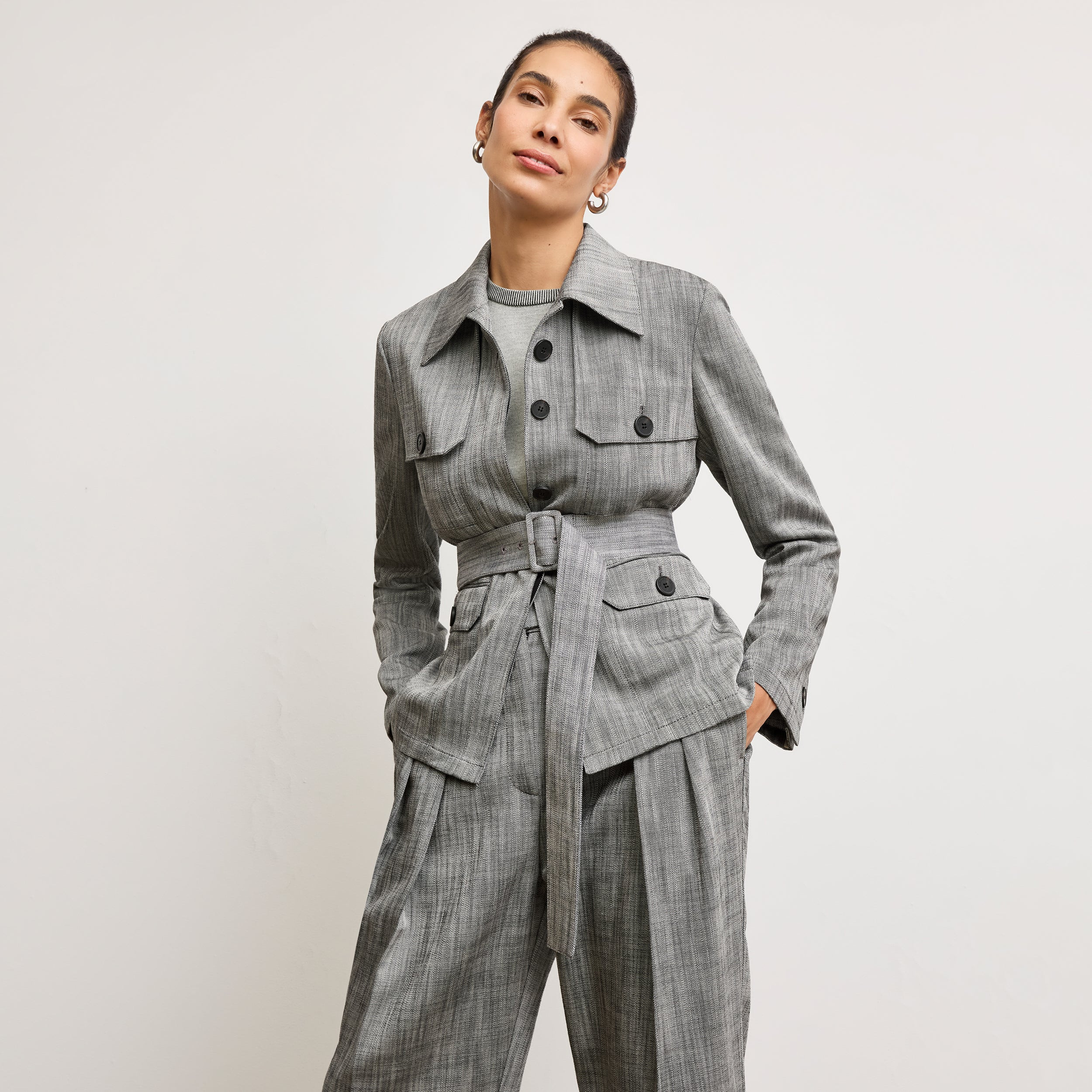 Emery Safari Blazer - Porto Weave :: Black/White | MM LaFleur