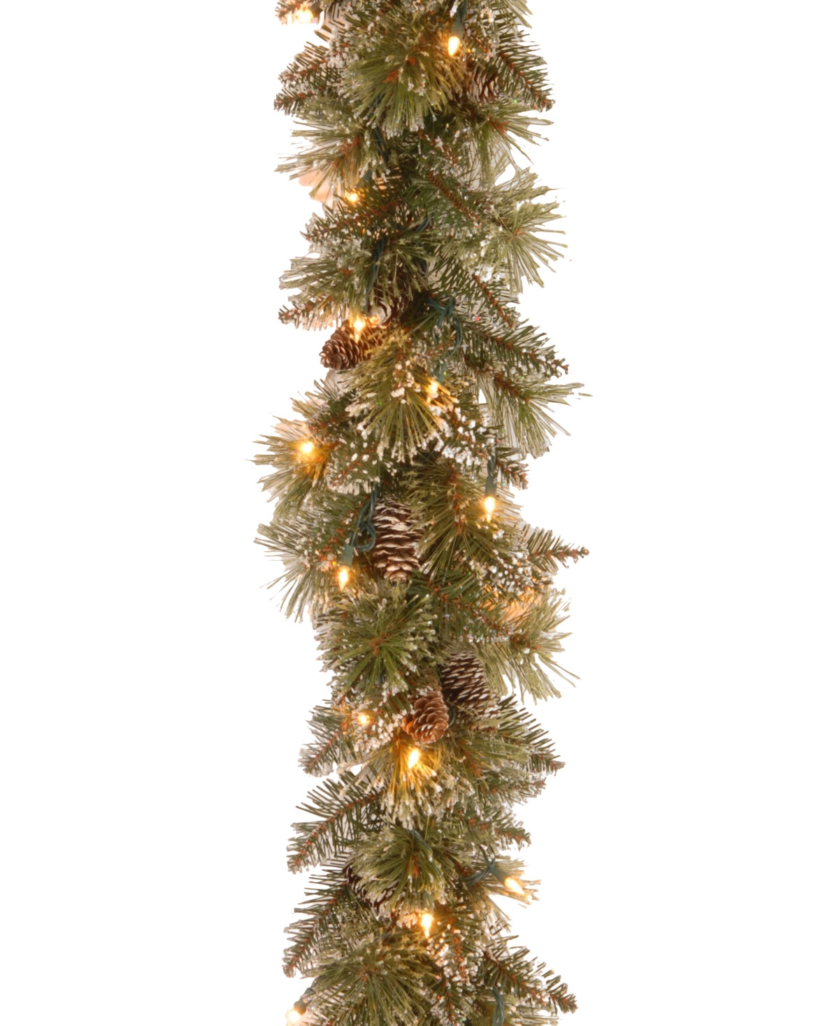 National Tree Company Pre-Lit 9' x 10" Glittery Bristle Pine Garland with Pine Cones - Green | Macy's