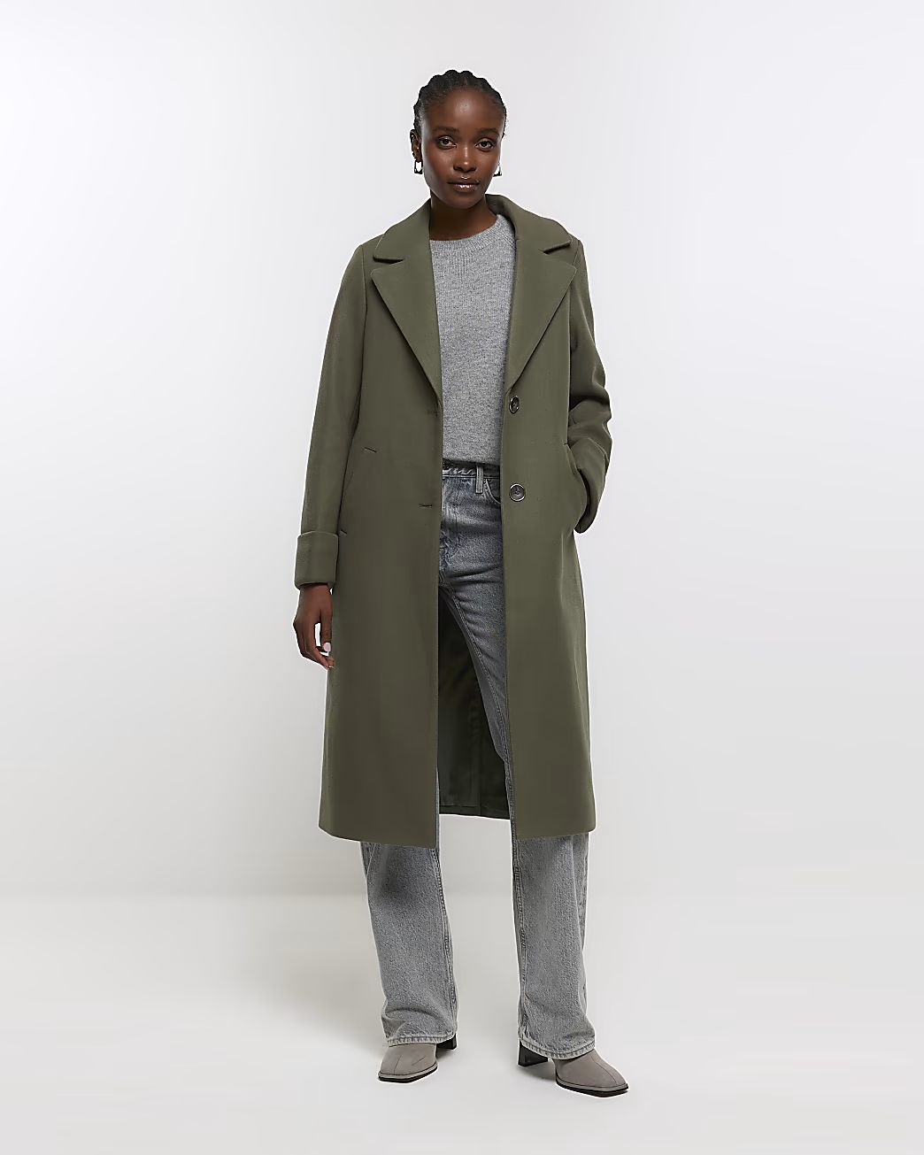 Khaki roll sleeve longline coat | River Island (UK & IE)