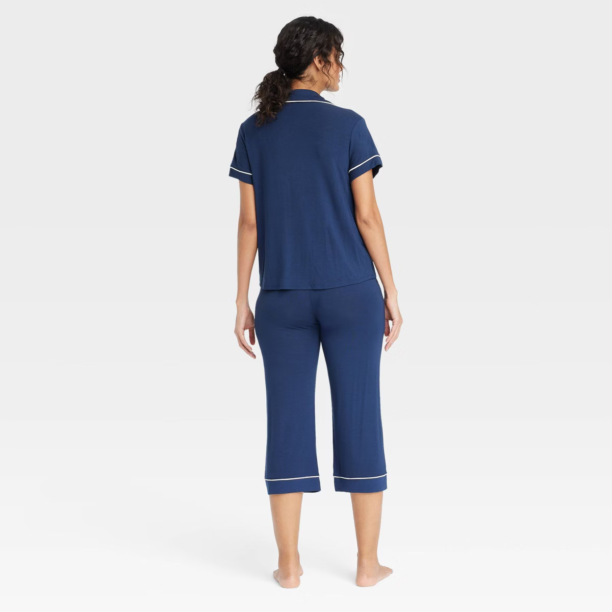Women's Cloud Knit Modal Short Sleeve Notch Collar Top and Capri Pants Pajama Set - Auden™ | Target