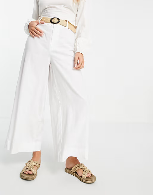 Mango wide leg cropped tailored trouser in light white | ASOS (Global)