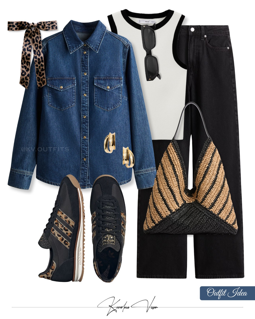 Double Denim 👖🖤🐆

Tags: denim shirt h&m black jeans white and black contrast knit top mango black sunglasses &otherstories adidas sl72 black leopard trainers straw striped bag m&s leopard bow hair clip hoop earrings casualwear casual style double denim comfy look summer outfit travel outfit airport outfit denim on denim 

#LTKstyletip #LTKtravel #LTKsummer