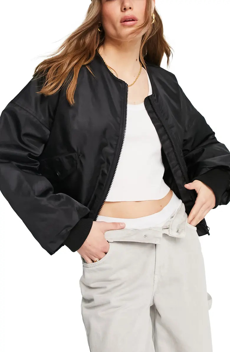 Drew Collarless Crop Bomber Jacket | Nordstrom