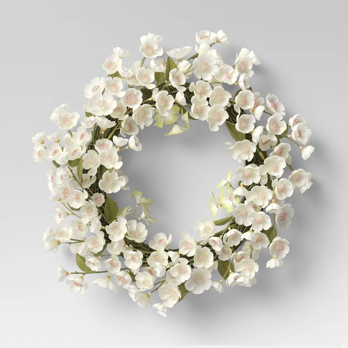 21" Artificial Cherry Blossom Wreath White - Threshold™ | Target