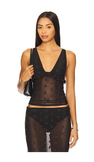 Karla V Neck Top in Black & Chocolate Spot | Revolve Clothing (Global)