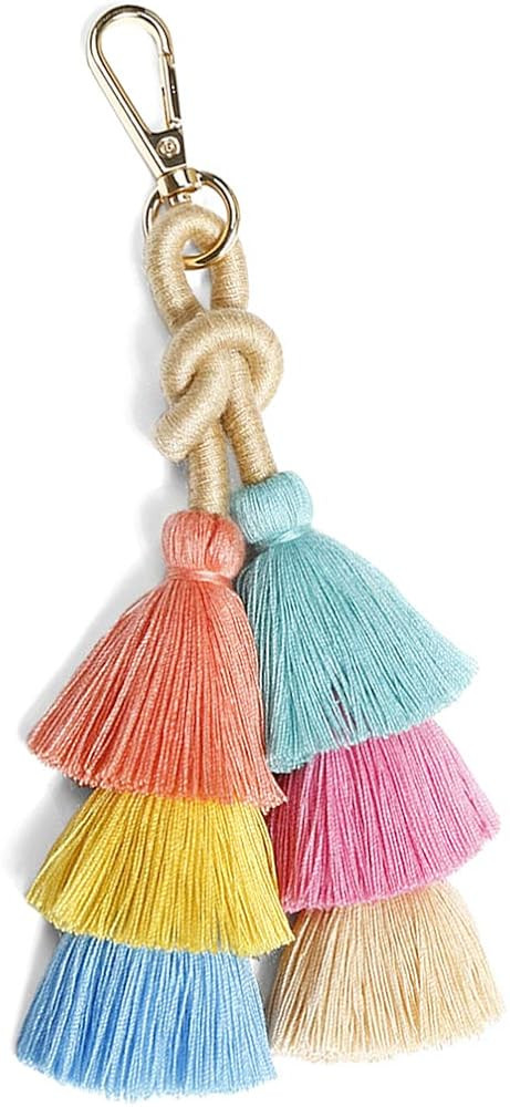 Colorful Boho Pom Pom Tassel Bag Charm Key Chain | Amazon (US)