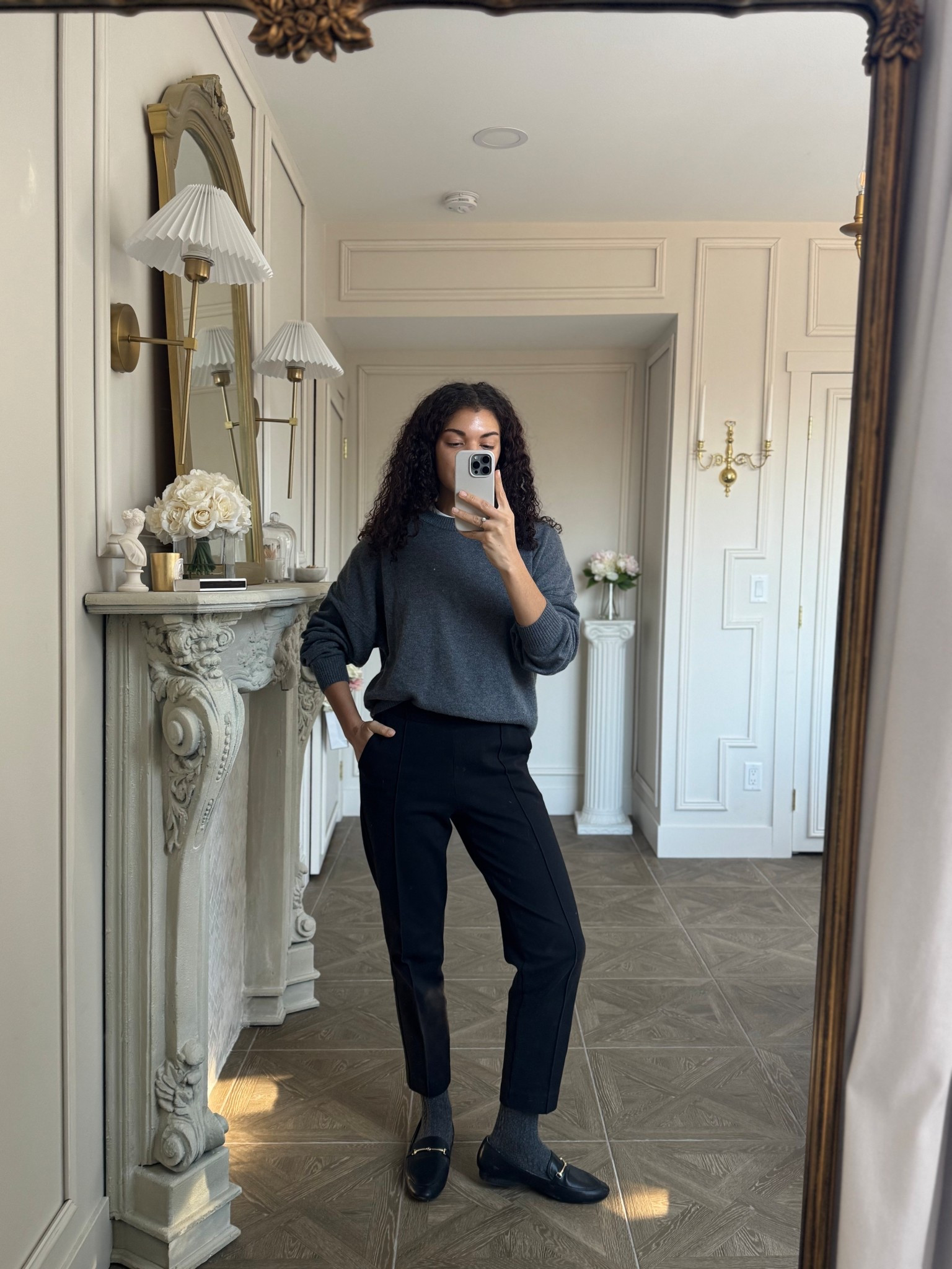 cashmere sweater, pull on black pants, cable crew socks, loafers 

#LTKootd #LTKWorkwear