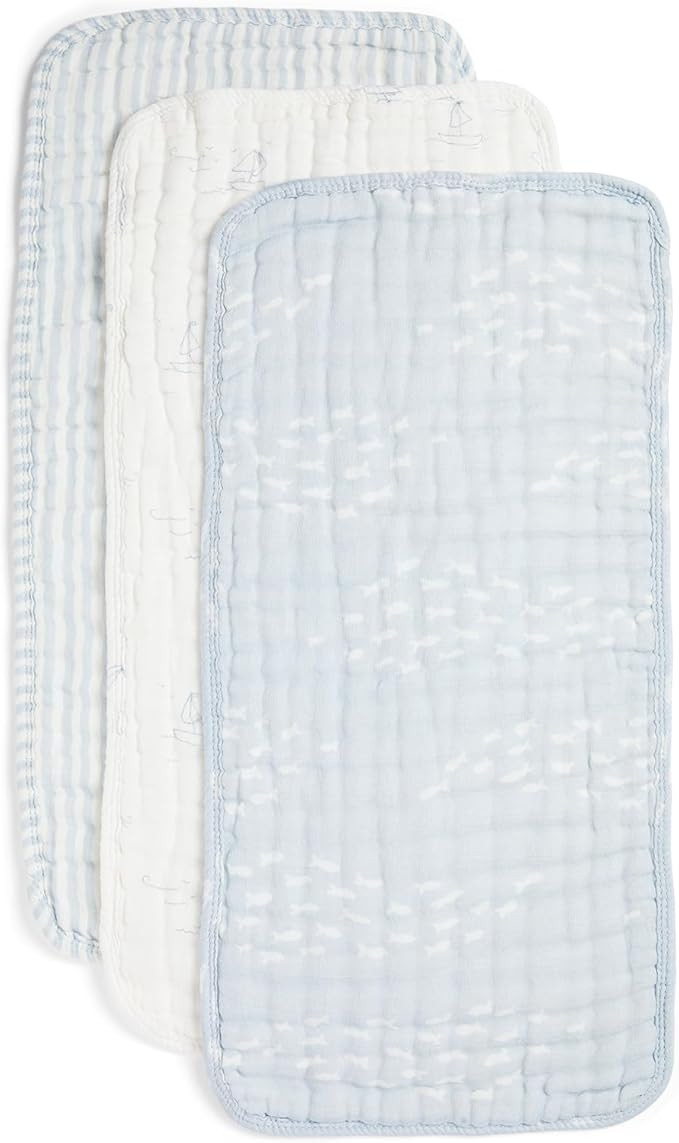 Nana Baby Burp Cloths | 100% Organic Muslin Cotton | Set of 3 (Powder Blue/Cream) | Amazon (US)