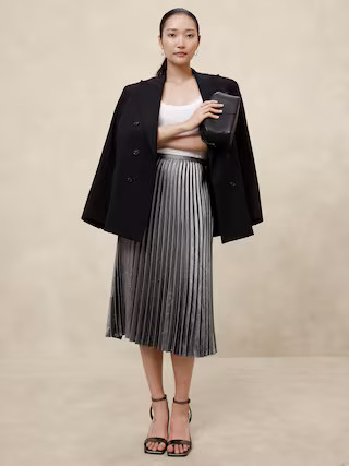 Lamé Pleated Midi Skirt | Banana Republic Factory
