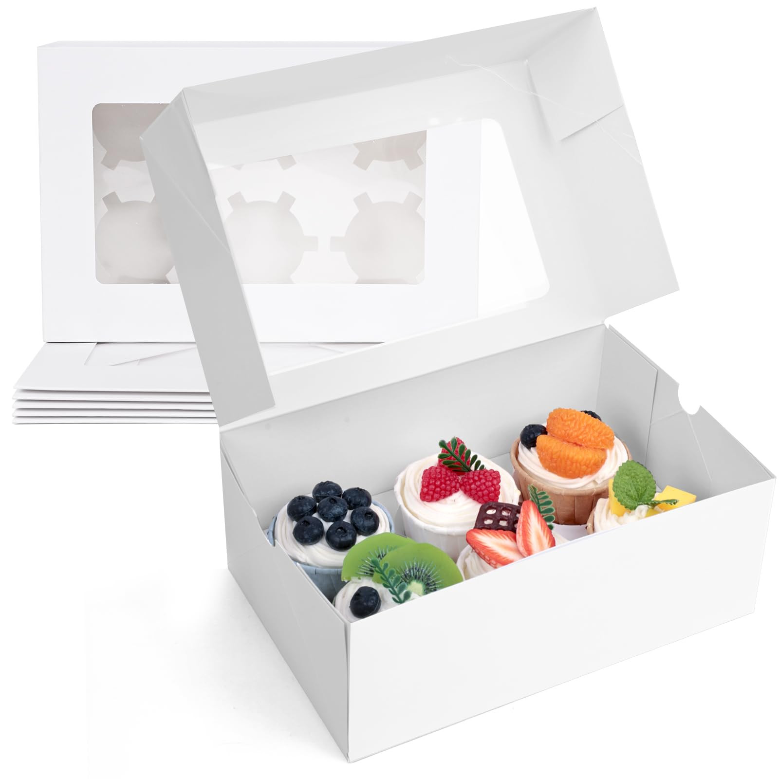 HANSGO 6 Count Cupcake Boxes,6PCS Cupcake Containers with Window White Pastry Boxes for Muffins P... | Amazon (US)