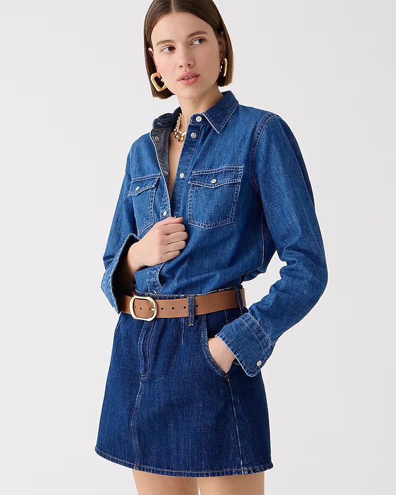 Petite Wren slim western shirt in light wash chambray | J. Crew US