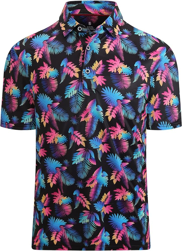 Esabel.C Golf Shirts for Men Dry Fit Performance Short Sleeve Print Moisture Wicking Collared Shi... | Amazon (US)