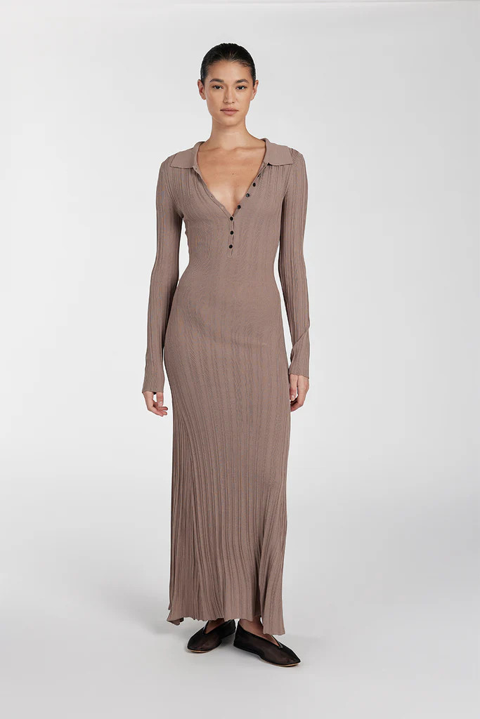 SYLVIA TAUPE POLO KNIT MIDI DRESS | DISSH