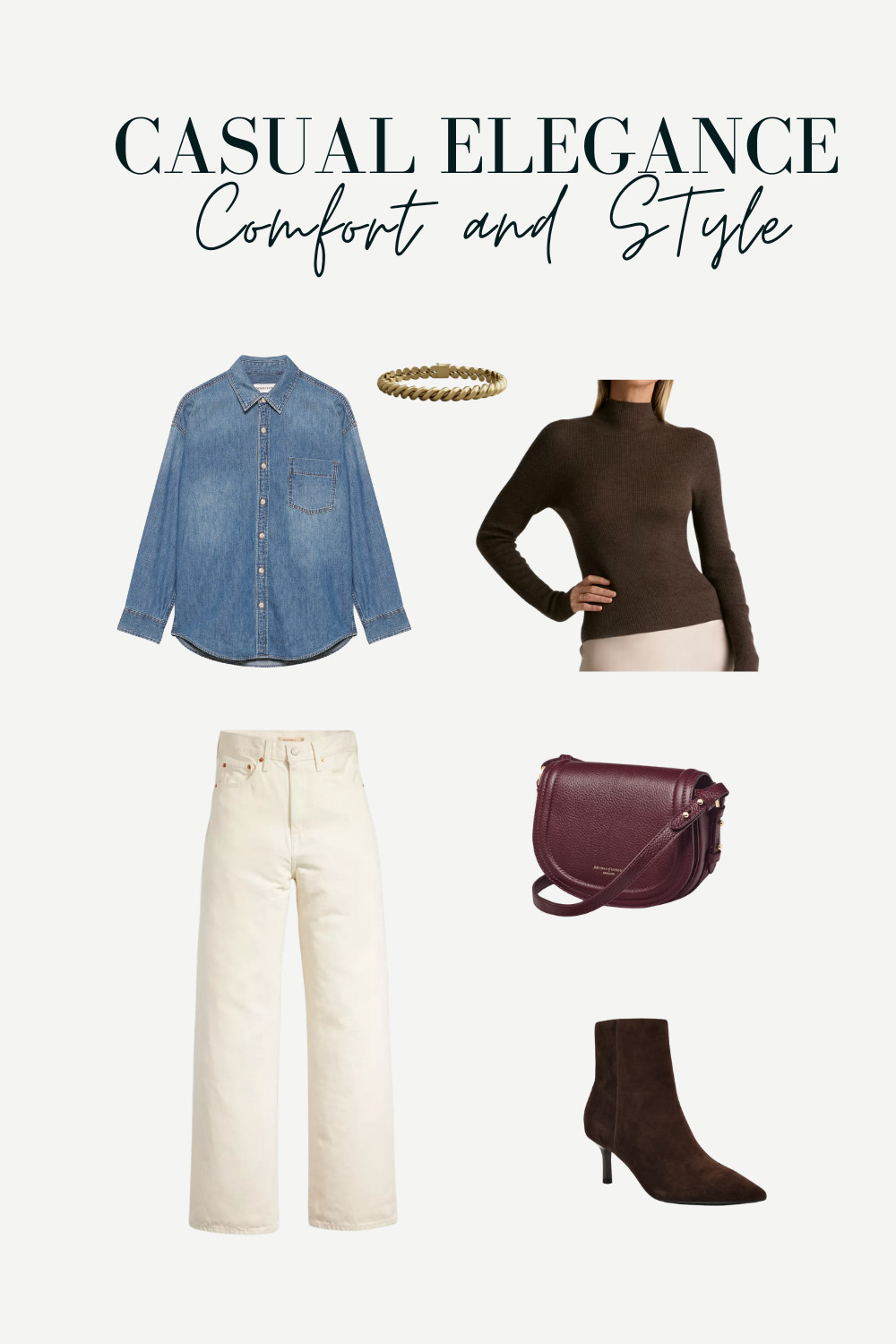 You can be casual and still look elegant and put together. 

This outfit pairs denim, a berry handbag, and a brown suede boot for the perfect combination of textures and colors.  

 #LTKootd #LTKWorkwear #LTKTravel