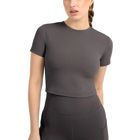 YITTY Active Women's UltraLuxe Essential Crop Tee, Athleisure, 4-Way-Stretch, Onyx, M | Walmart (US)