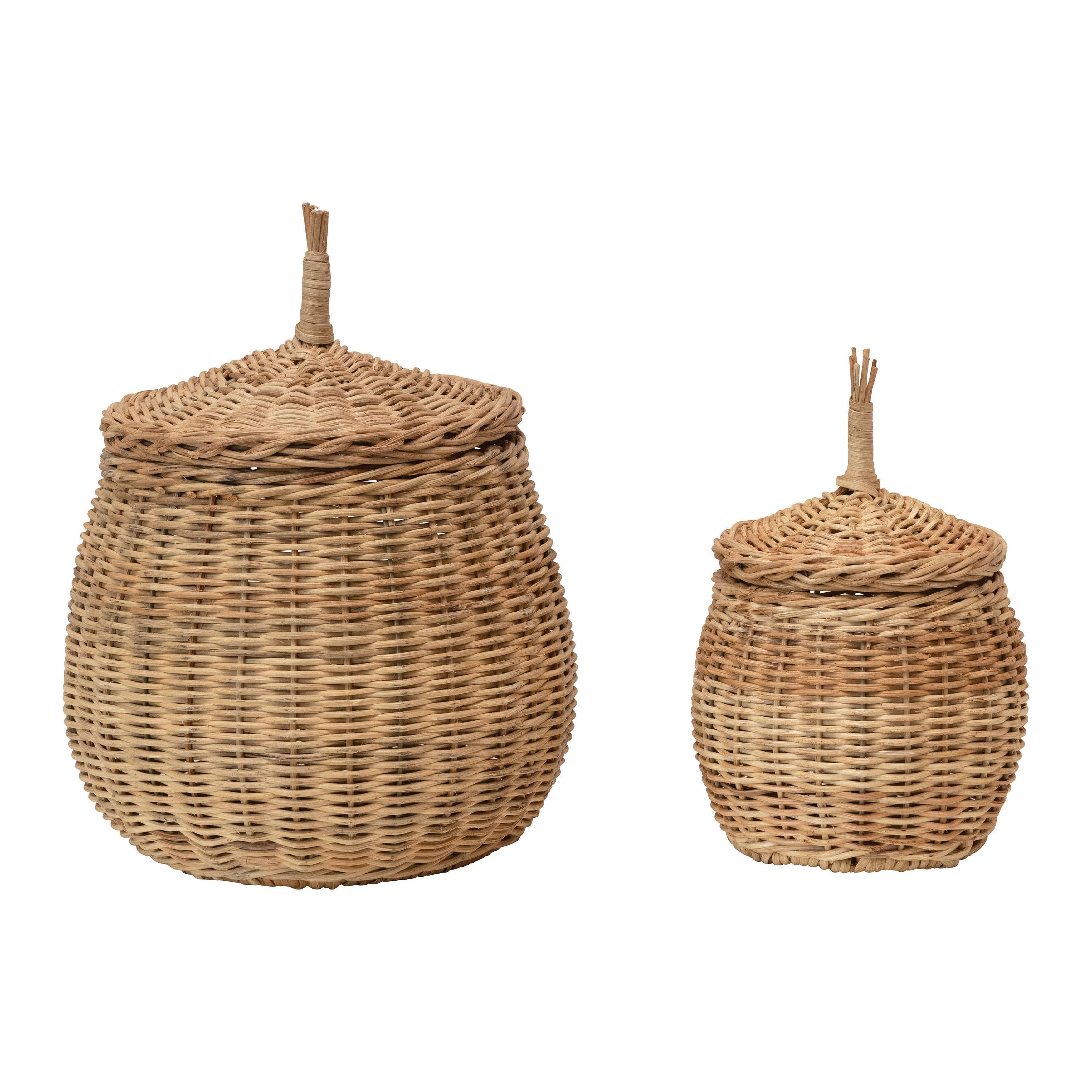 Creative Co-Op Hand-Woven Wicker Basket Storage with Lids, Natural, Set of 2 | Walmart (US)