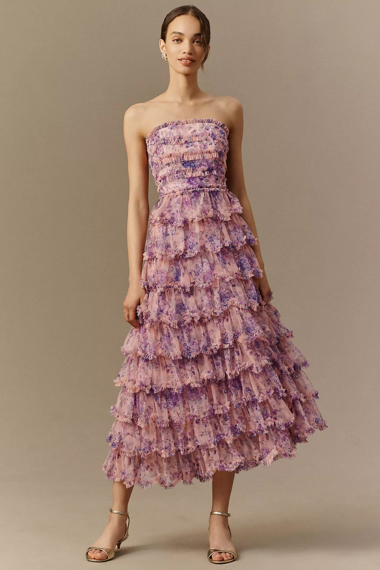 Mac Duggal Strapless Mesh Midi Dress | Anthropologie (US)
