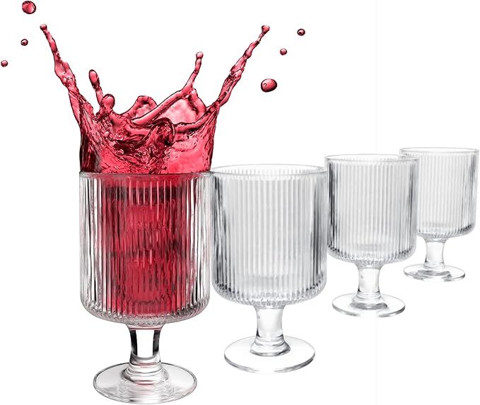 Greenline Goods Stemmed Ripple Ribbed Drinking Glasses - 10 oz Art Deco Set Of 4 Origami Style Mo... | Amazon (US)