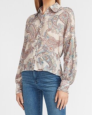 Paisley Balloon Sleeve Button Front Shirt | Express