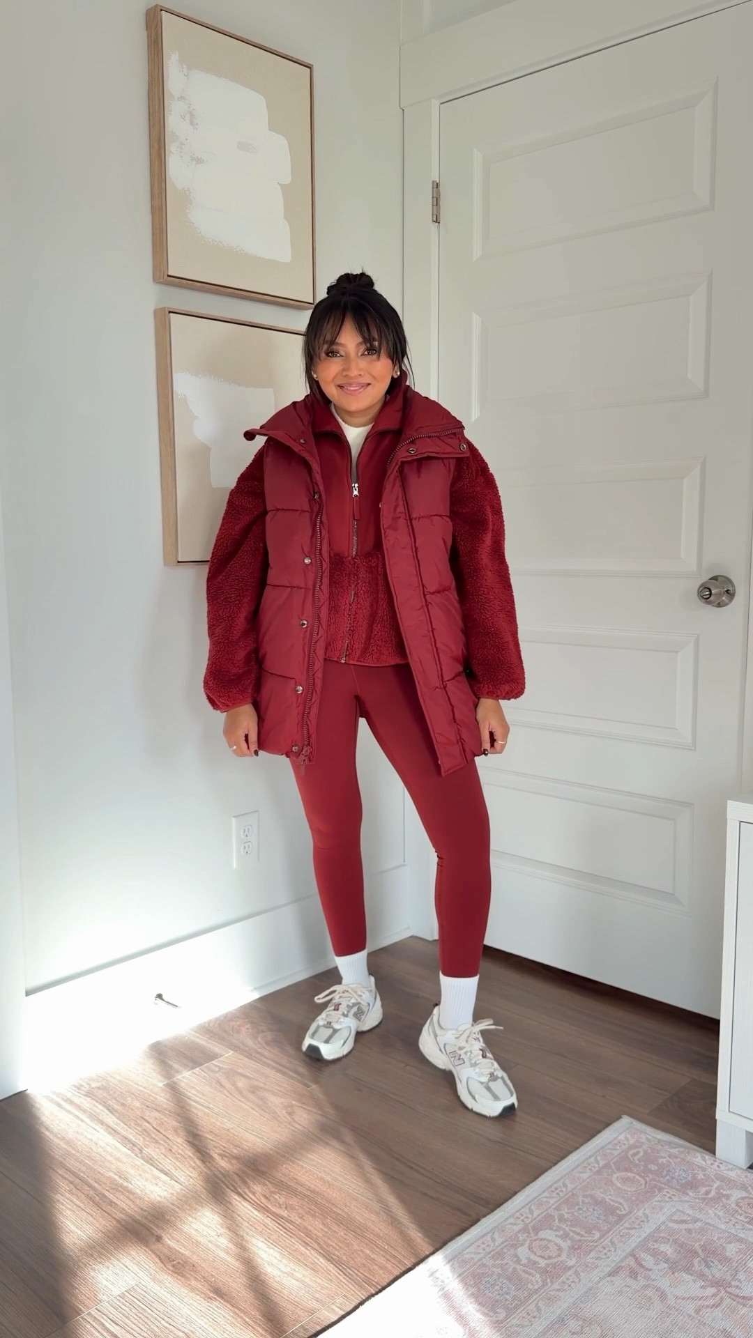 Maroon burgundy puffer vest size xs TTS
Ivory sweater size xs TTS
Maroon burgundy sherpa jacket size xs TTS
Maroon burgundy leggings size small TTS
Sneakers size 6.5 TTS 


#LTKActive #LTKPetite #LTKSaleAlert