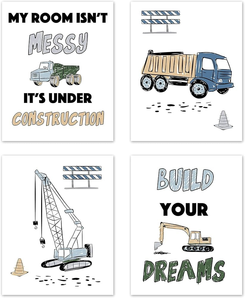 Sweet Jojo Designs Construction Truck Wall Art Prints Room Decor for Baby, Nursery, and Kids - Se... | Amazon (US)