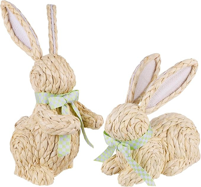 DR.DUDU Easter Bunny Decor- 2 Pack Woven Bunnies for Farmhouse Easter Table Centerpiece & Spring ... | Amazon (US)